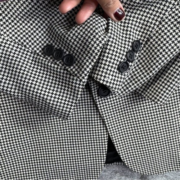 Vintage Black White Wool Houndstooth Checkered Academia Double Breasted Blazer - Picture 6 of 16